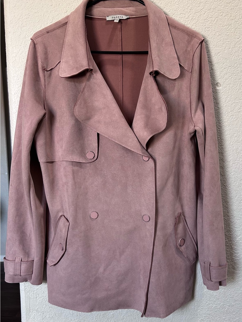 Papaya Dusty Rose Suede-Like Trench Coat